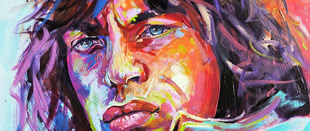 Buntes expressives Acrylportrait von Mick Jagger