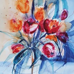 Das fertige florale Aquarellbild von Sabine Hilscher, gemalt mit Schmincke Horadam Aquarell
