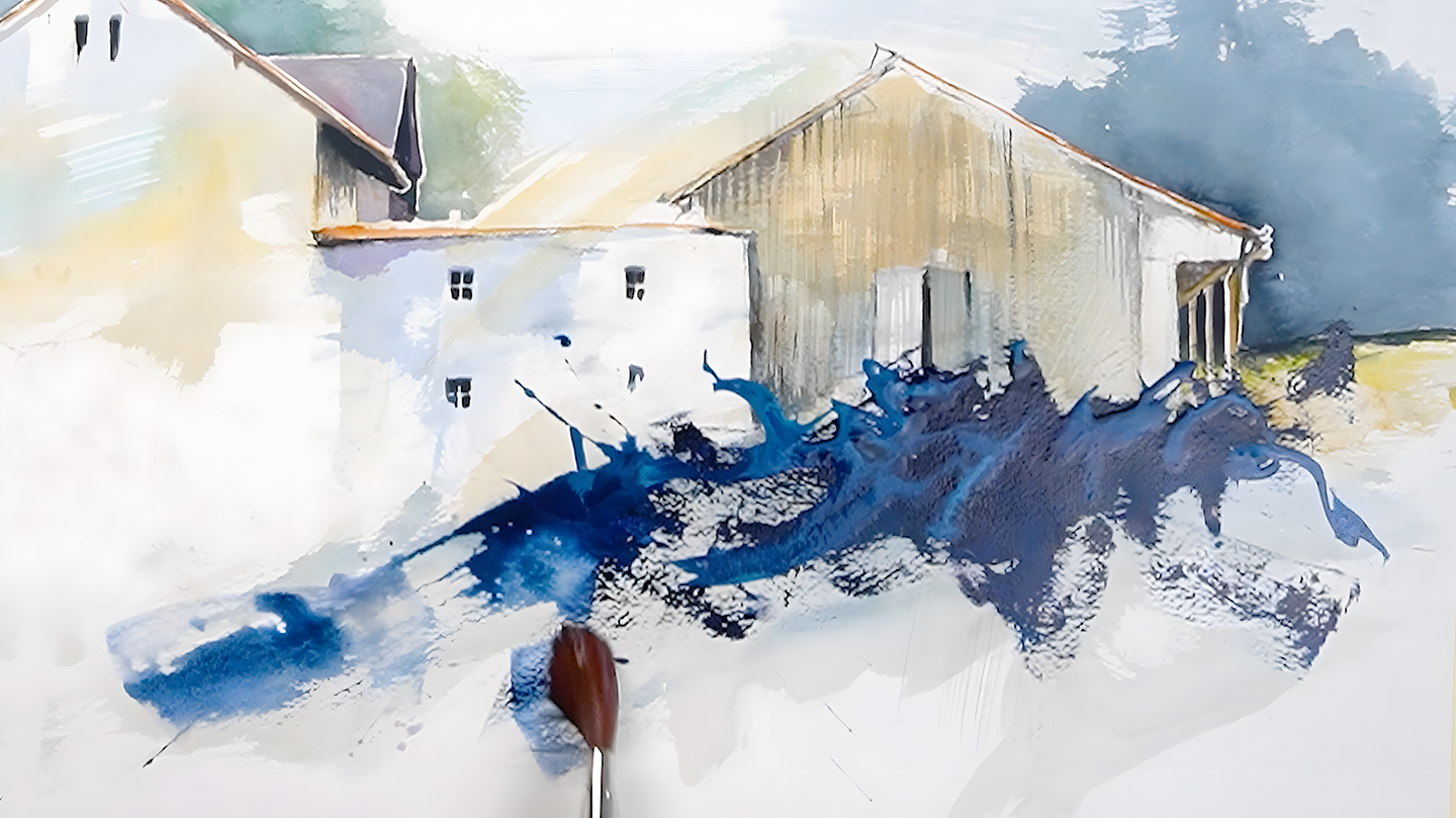 Detailaufnahme von Pinsel auf Zeichnung