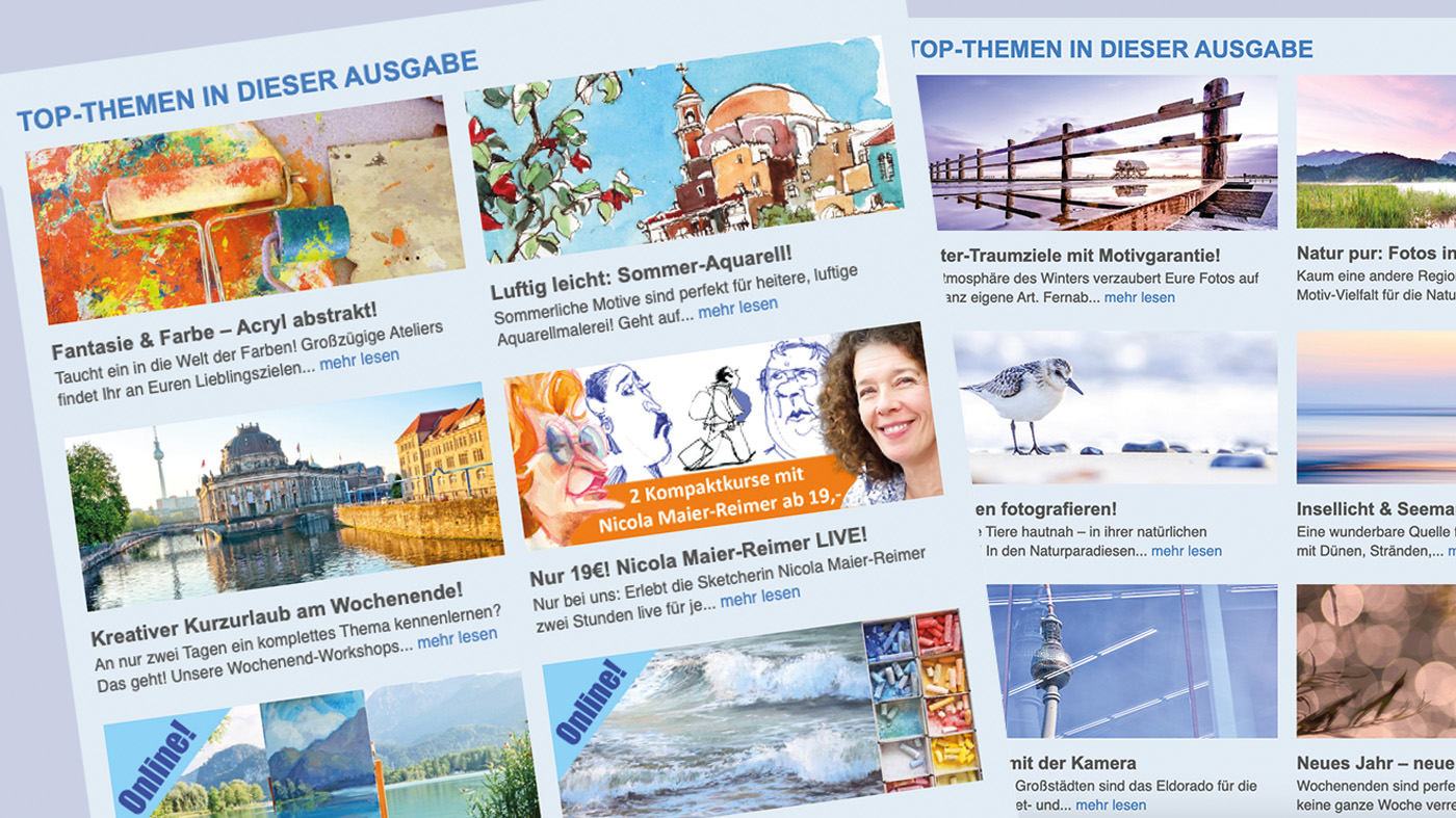 2 artistravel-Newsletter nebeneinander